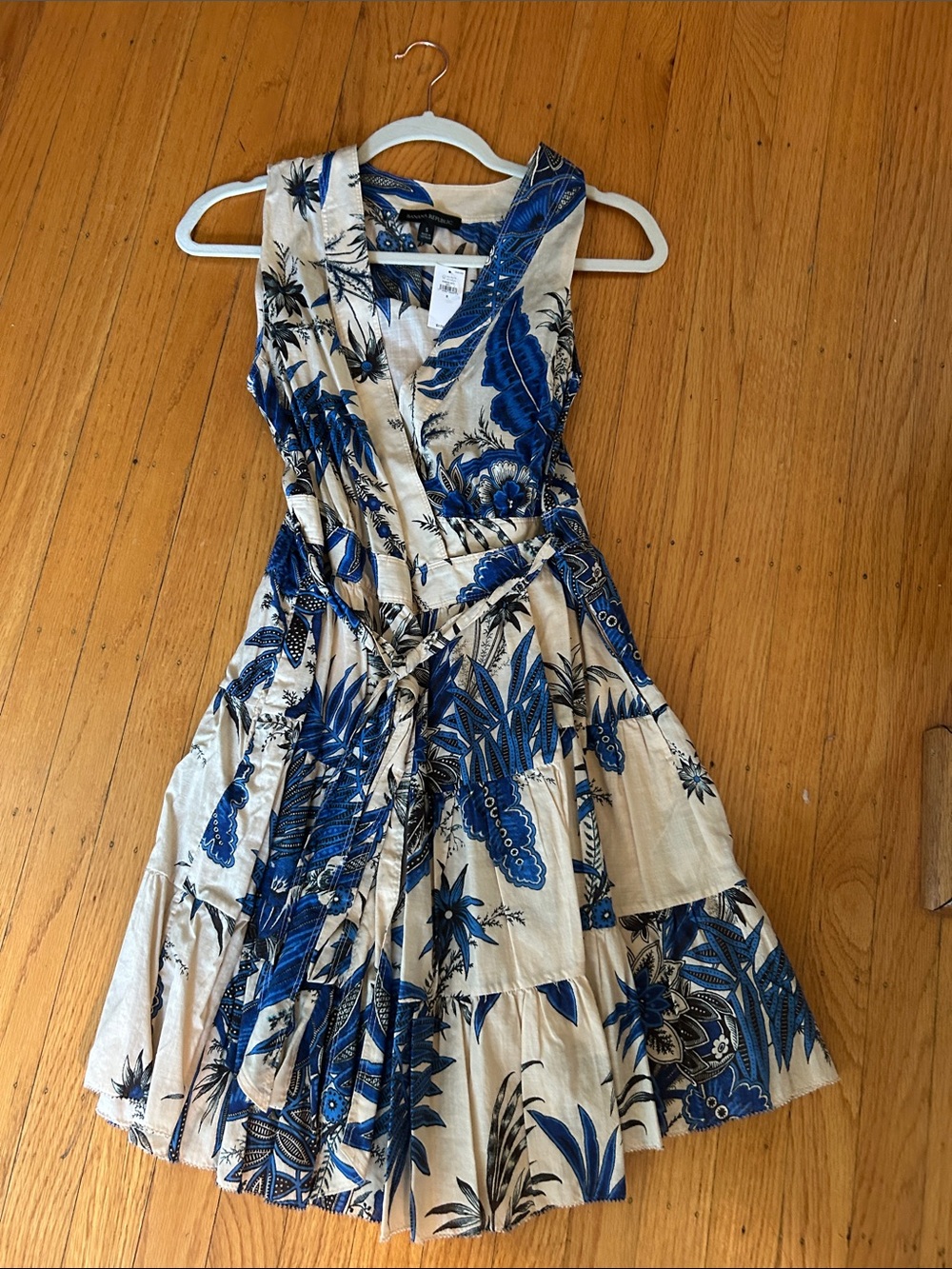 Banana Republic Cream Dress with Blue Floral Print